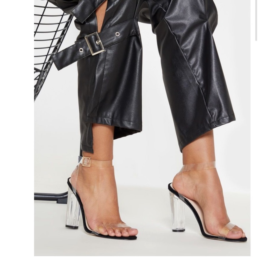 Black clear strap heel
